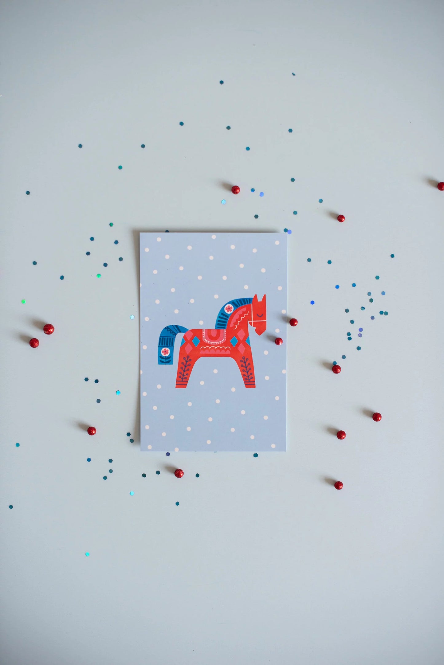 Greeting card 10x15 cm 'Scandinavian folk: Horse'