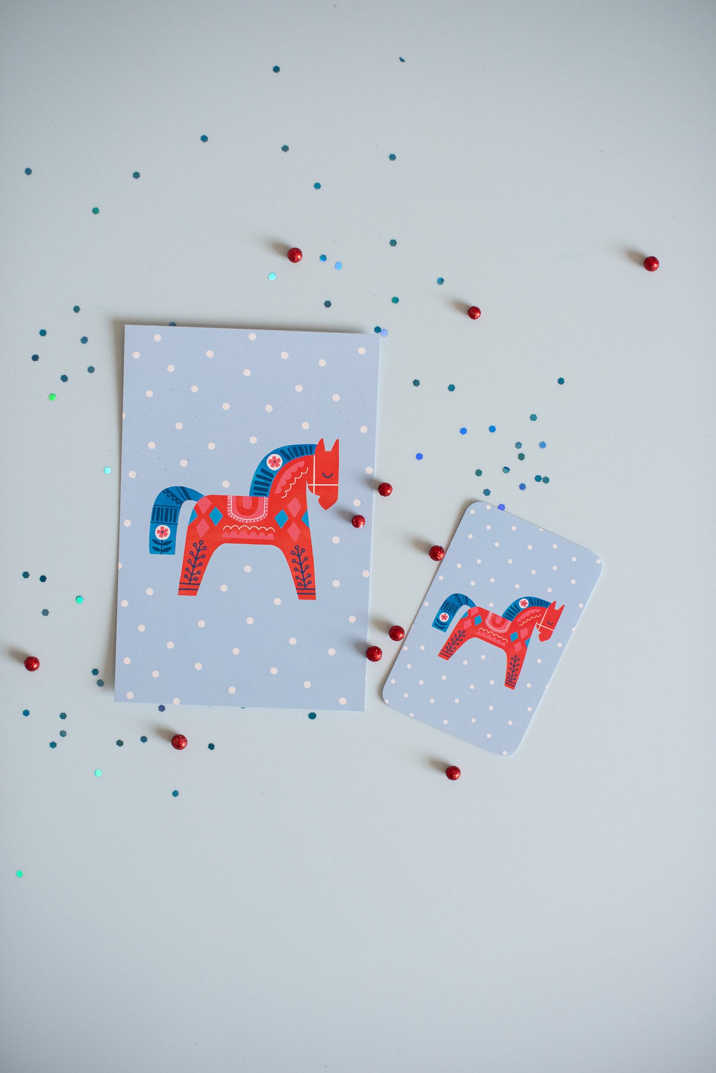 Mini single card 6x9 cm 'Scandinavian folk: Horse'