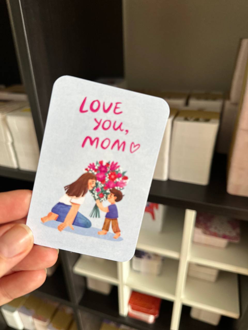 Mini single card 6x9 cm 'Love you, mom'