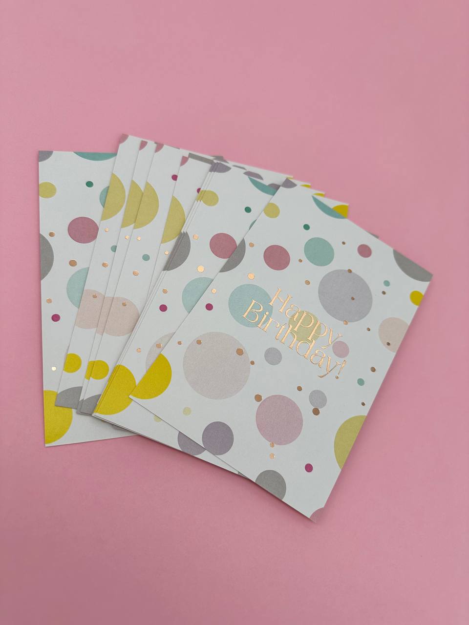 Greeting card 10x15 cm 'Happy Birthday. Happy dots' (with gold foil)