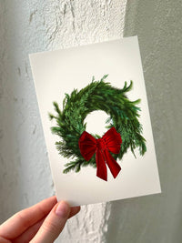 Greeting card 10x15 cm ‘Christmas Wreath: Scarlet Bow’ — Red Hot Foil & Embossing